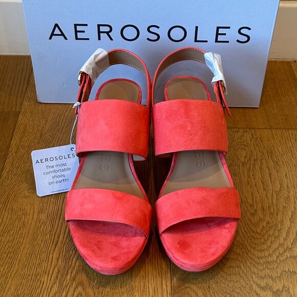 Aerosoles Camera Round-Toe Ankle-Strap Platform Sandals (Coral Suede) - Picture 7 of 16